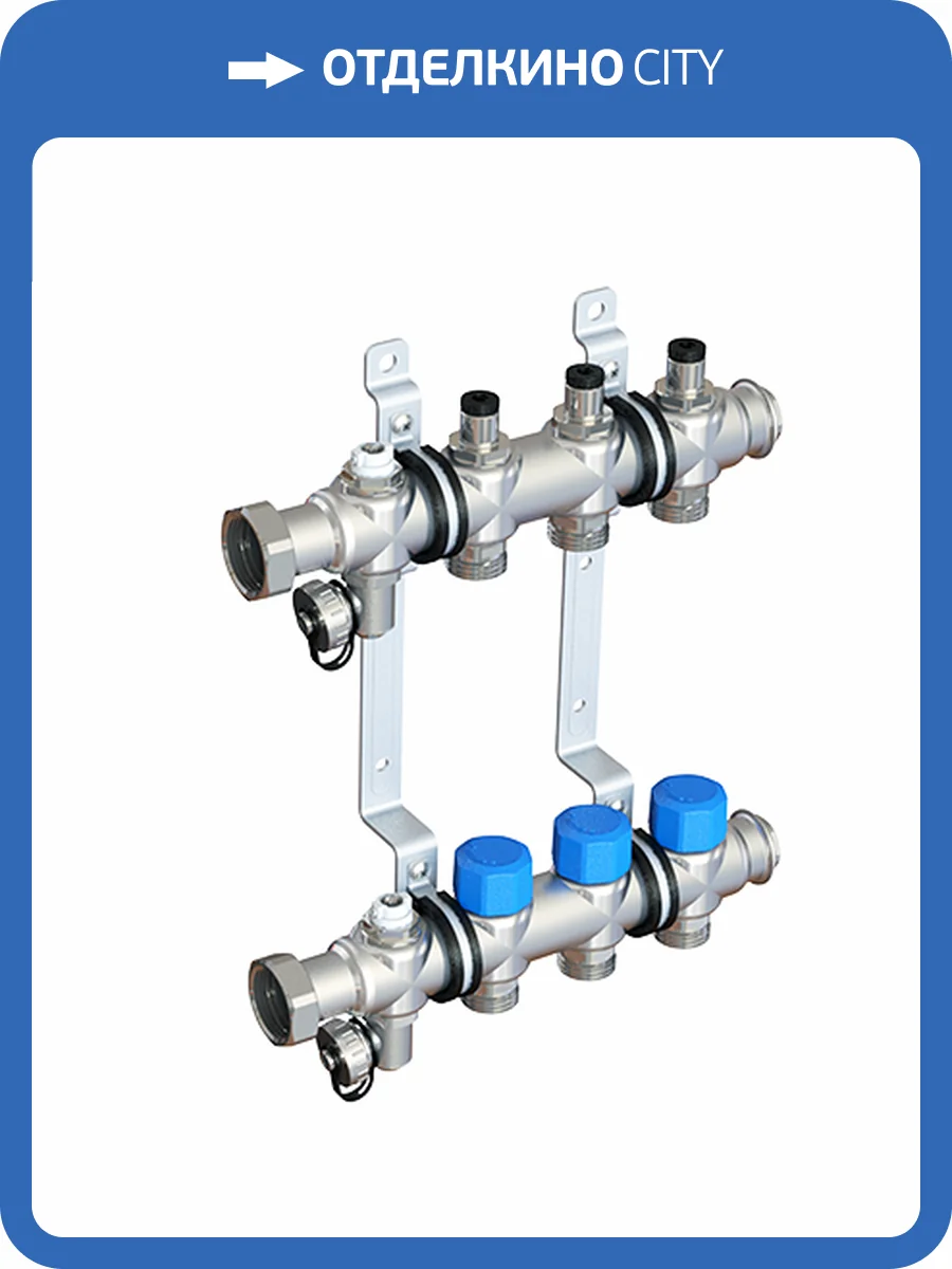 Коллекторная группа Elsen EMi02.06 1", 6 контуров, размер отвода-3/4", PN, бар-4, T°C -от 0 до +70, с вентилями, нержавеющая сталь фото 2