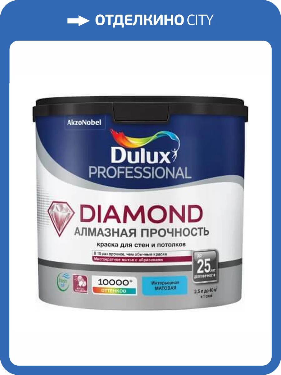 Краска для стен и потолков водно-дисперсионная Dulux Diamond Matt матовая база BC 2.25 л фото 2