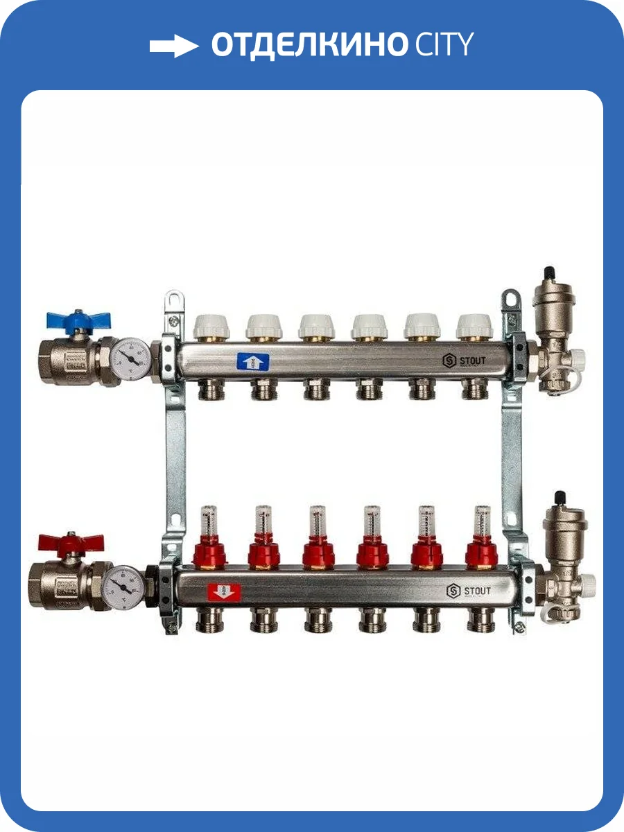Коллектор Stout из нержавеющей стали в сборе с расходомерами 1/3/4x6, SMS 0907 000006 фото 6