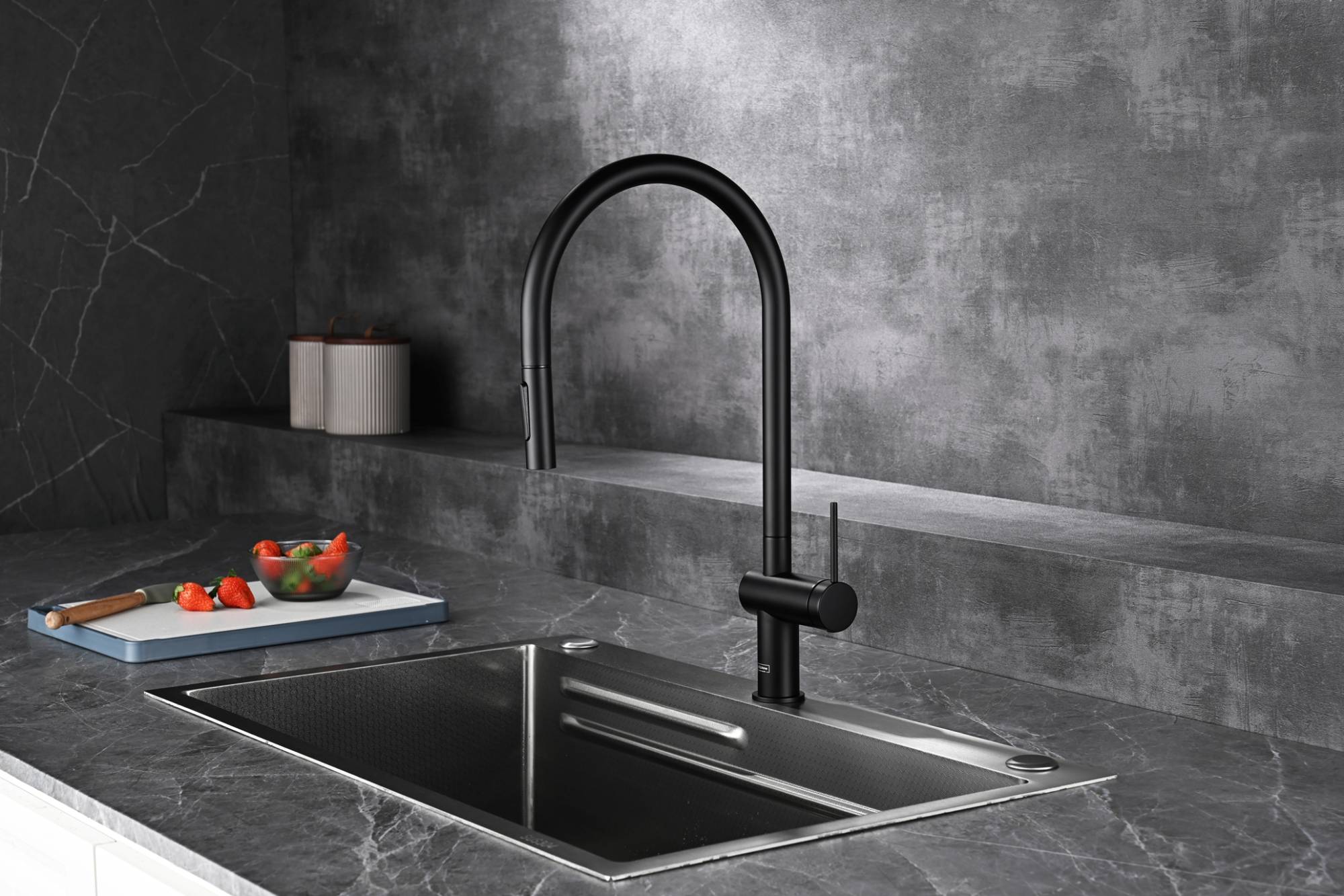 Смеситель для кухни AQUAme Cucina AQM9901MB с выдвижным изливом, черный матовый фото 7