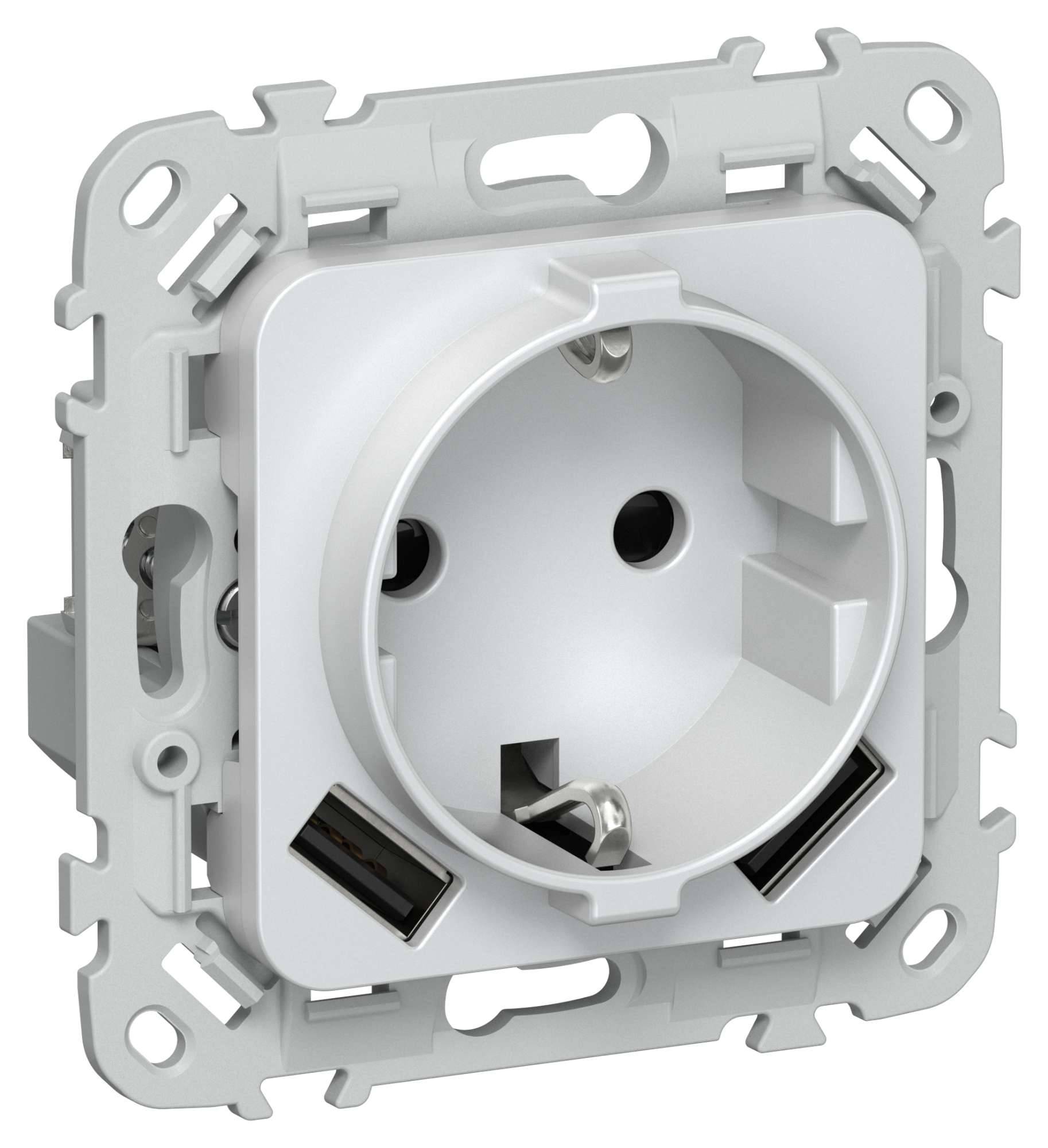 Розетка 1-местная с заземлением, шторками и USB Type A+A IEK Flite FI-R14-16-U21-D31-K36 жемчуг