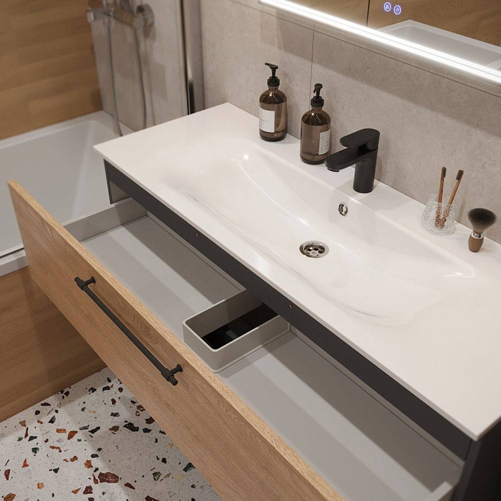 Тумба с раковиной Terminus Venta VEN101202300001O шпон, дуб, 120x62 фото 2