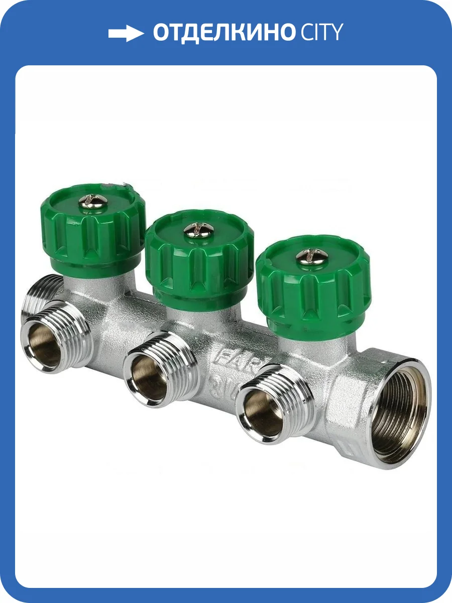 Коллектор распределительный Far FK 3822 3412 FAR 3/4", проходной, хромированный, 3 отвода 1/2" ЕК фото 2