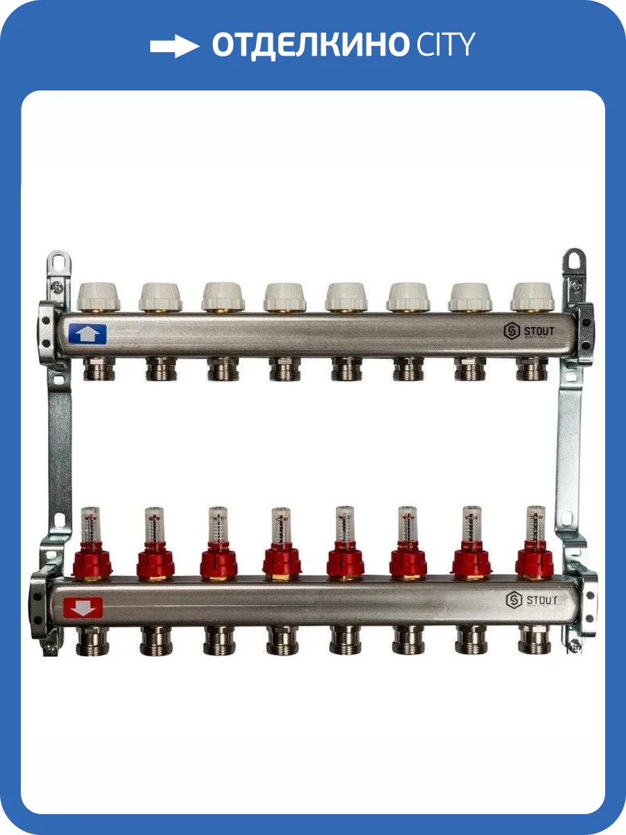 Коллектор Stout из нержавеющей стали с расходомерами 1/3/4x8, SMS 0917 000008 фото 7