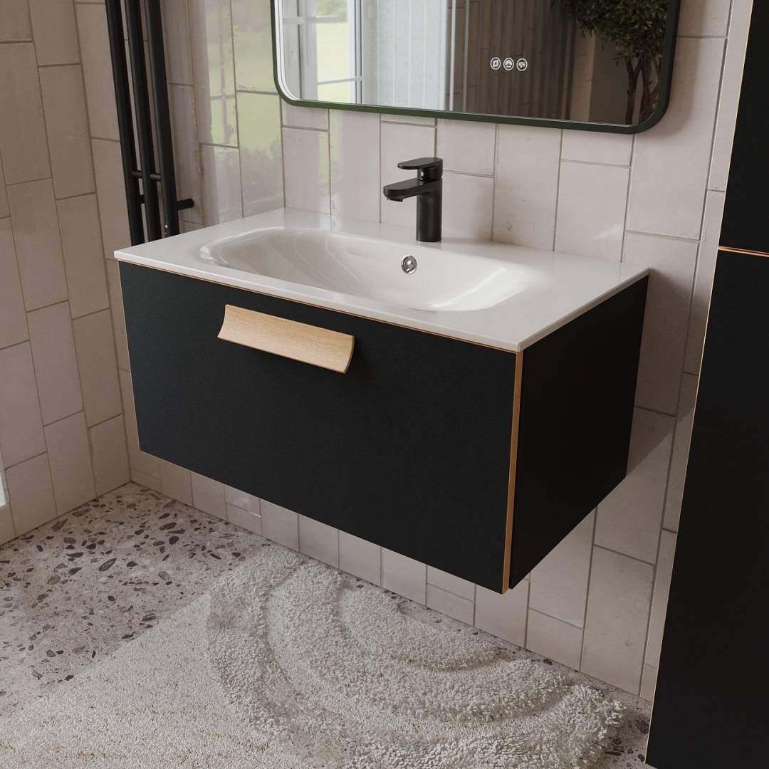 Тумба с раковиной Terminus Noto NOT10801099901O черный soft touch, 80x38