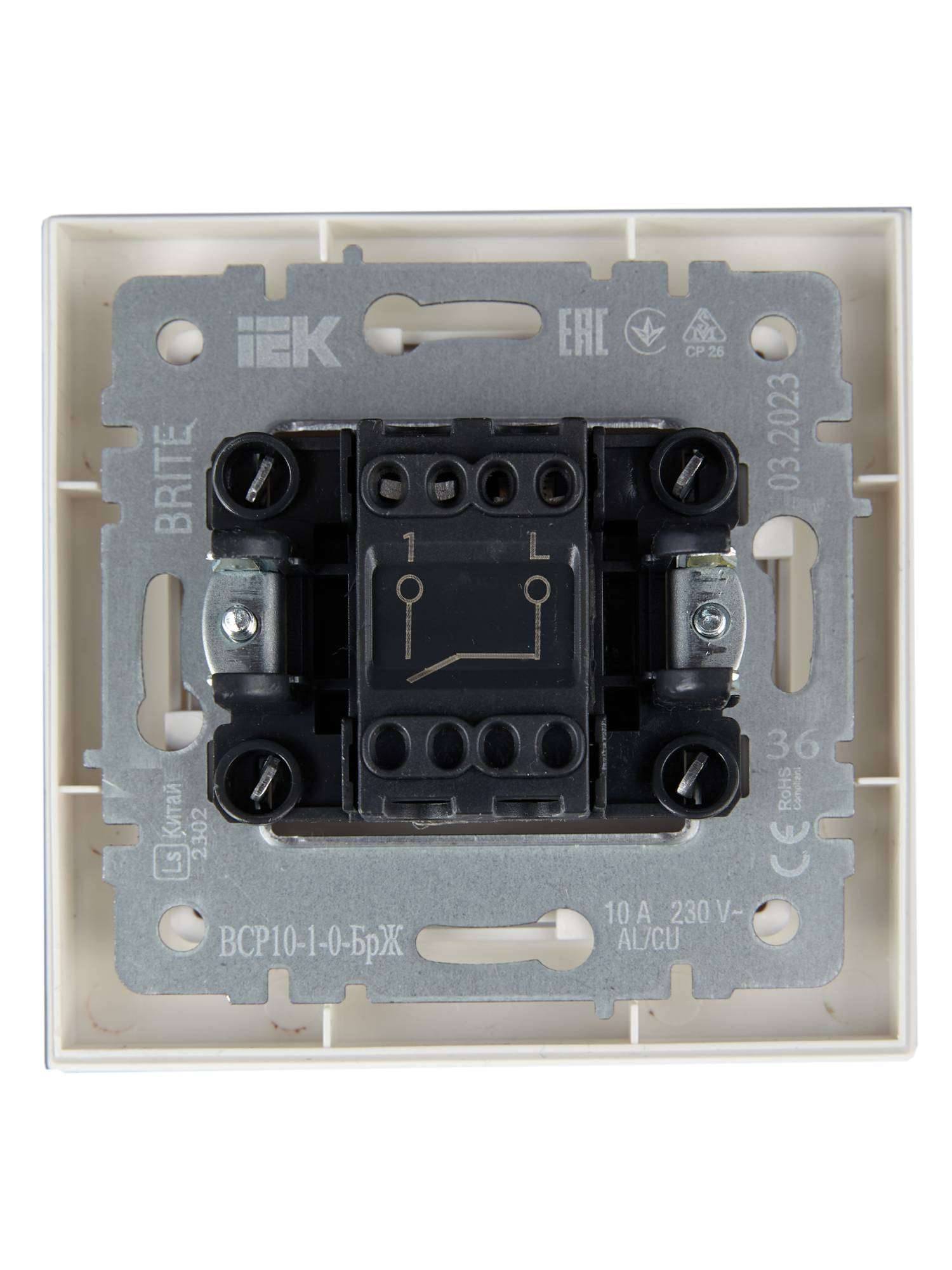 Выключатель 1-клавишный IEK Brite BR-V10-0-10-K36-F жемчуг фото 2