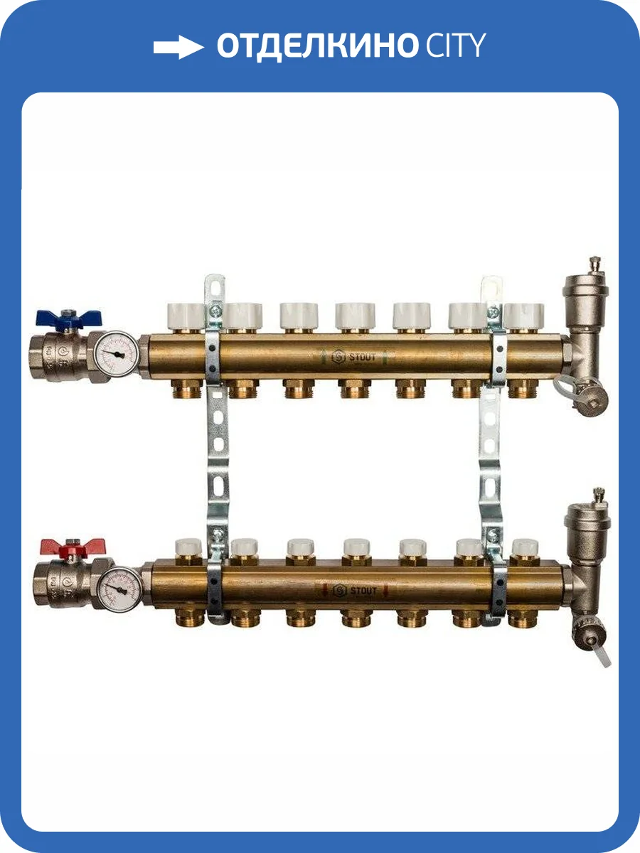 Коллектор Stout распределительный из латуни без расходомеров 1/3/4x7, SMB 0468 000007 фото 6