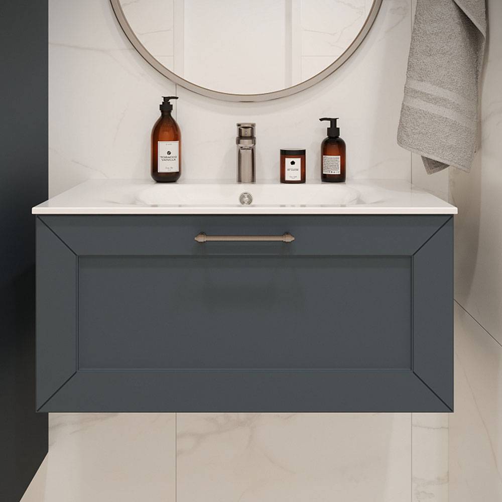 Тумба с раковиной Terminus Victoria VIC10801703101O серый шёлк, 80x38