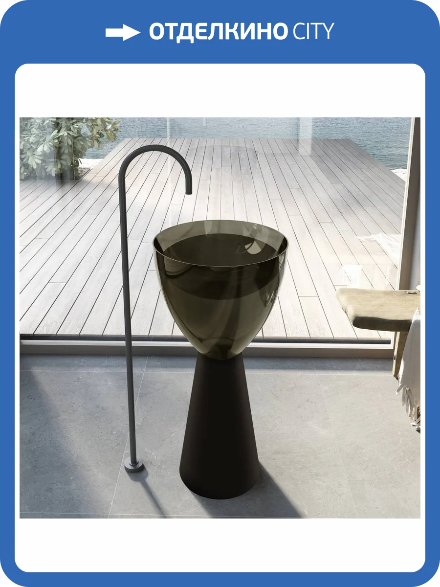 Раковина Abber Kristall AT2703Black-Vesuvian отдельностоящая, прозрачная, 45 см, черно-оливковая фото 5