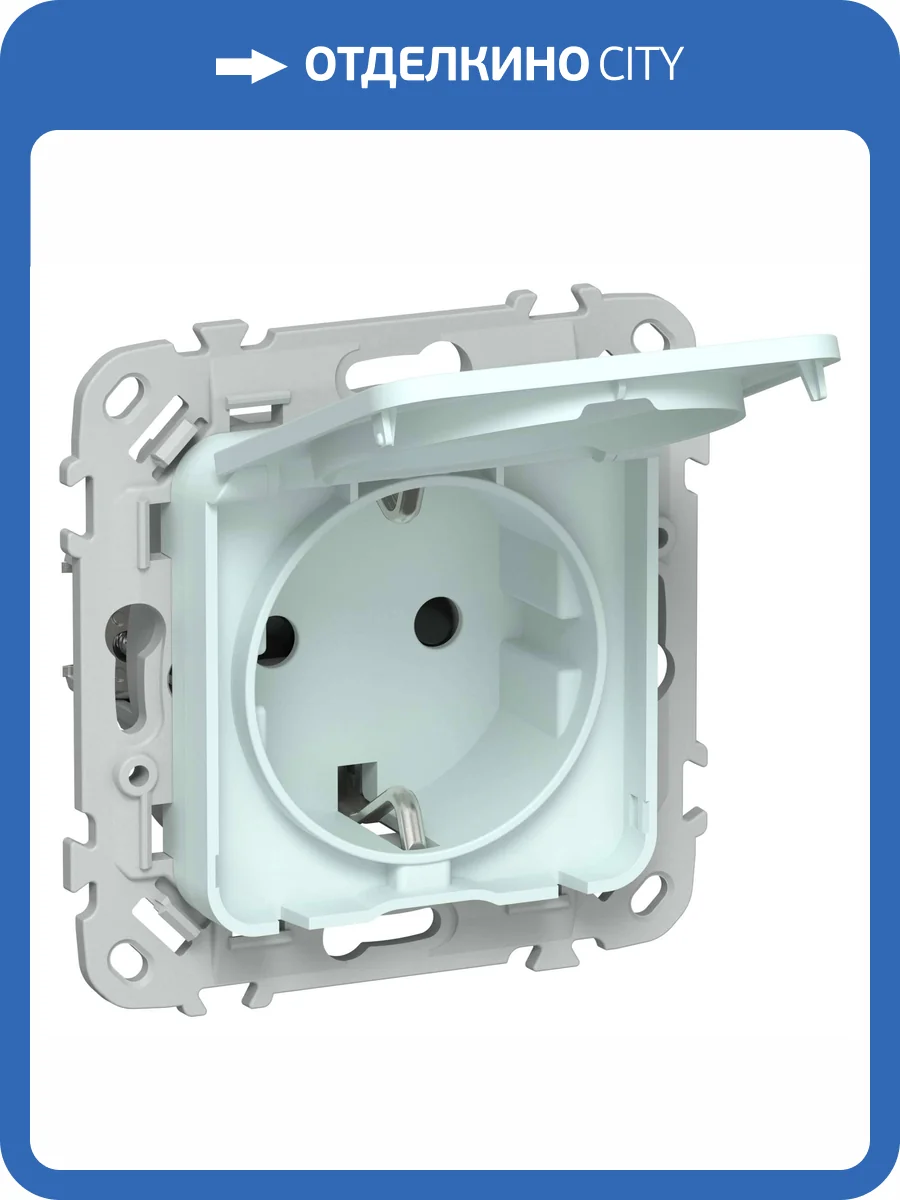 Розетка 1-местная с заземлением, шторками и крышкой IEK Flite FI-R16-16-1-44-K94 холодный лед фото 2