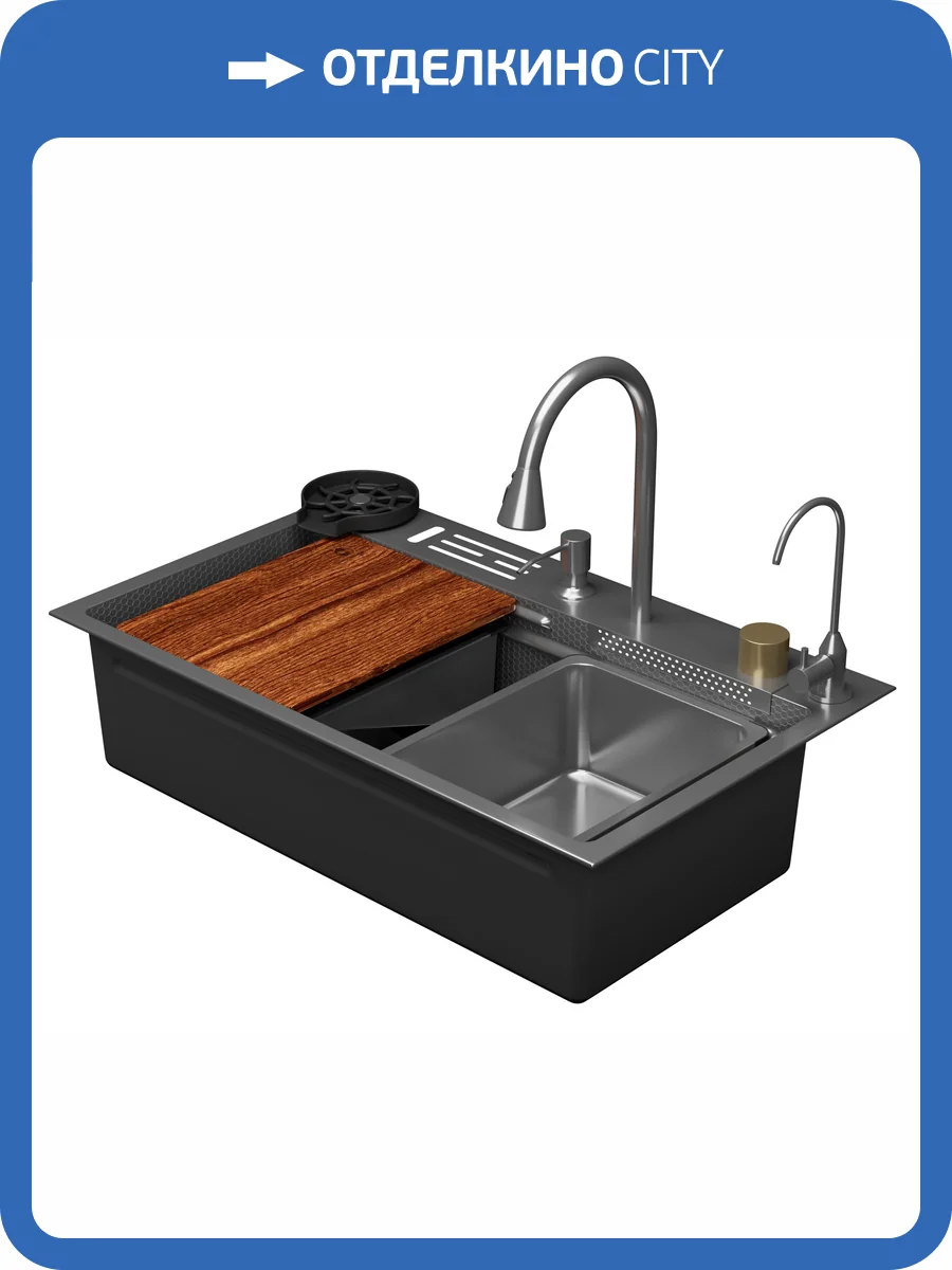 Мойка кухонная D&K DKS754604 сатин, 75x22, со смесителем и аксессуарами фото 15