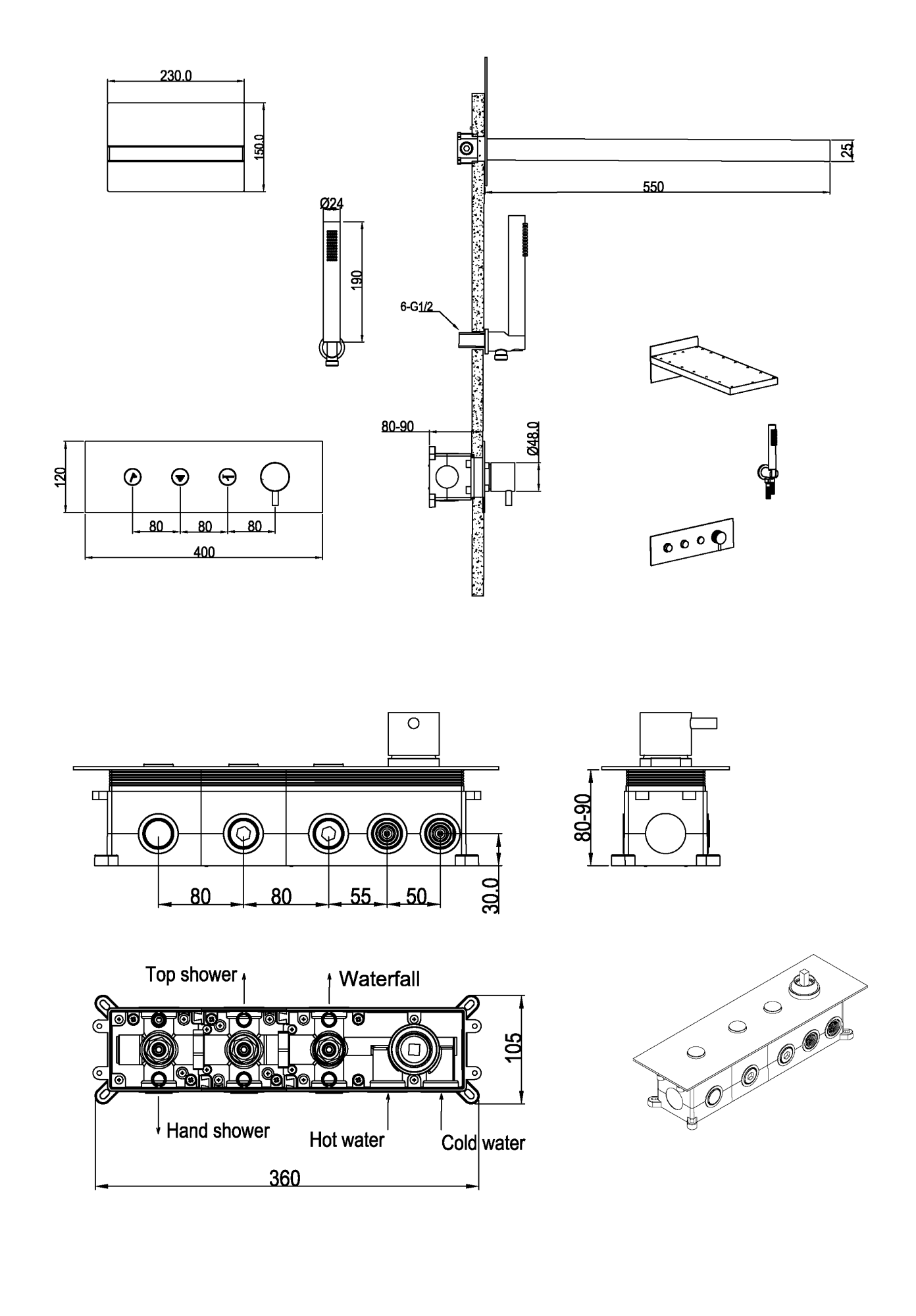 Душевой комплект Boheme Fusion 130-BG трехпозиционная, Black Gold фото 2