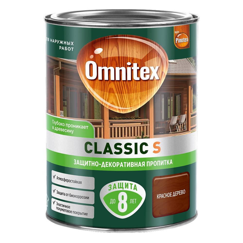 Пропитка декоративная для защиты древесины Omnitex Classic S красное дерево 0.9 л