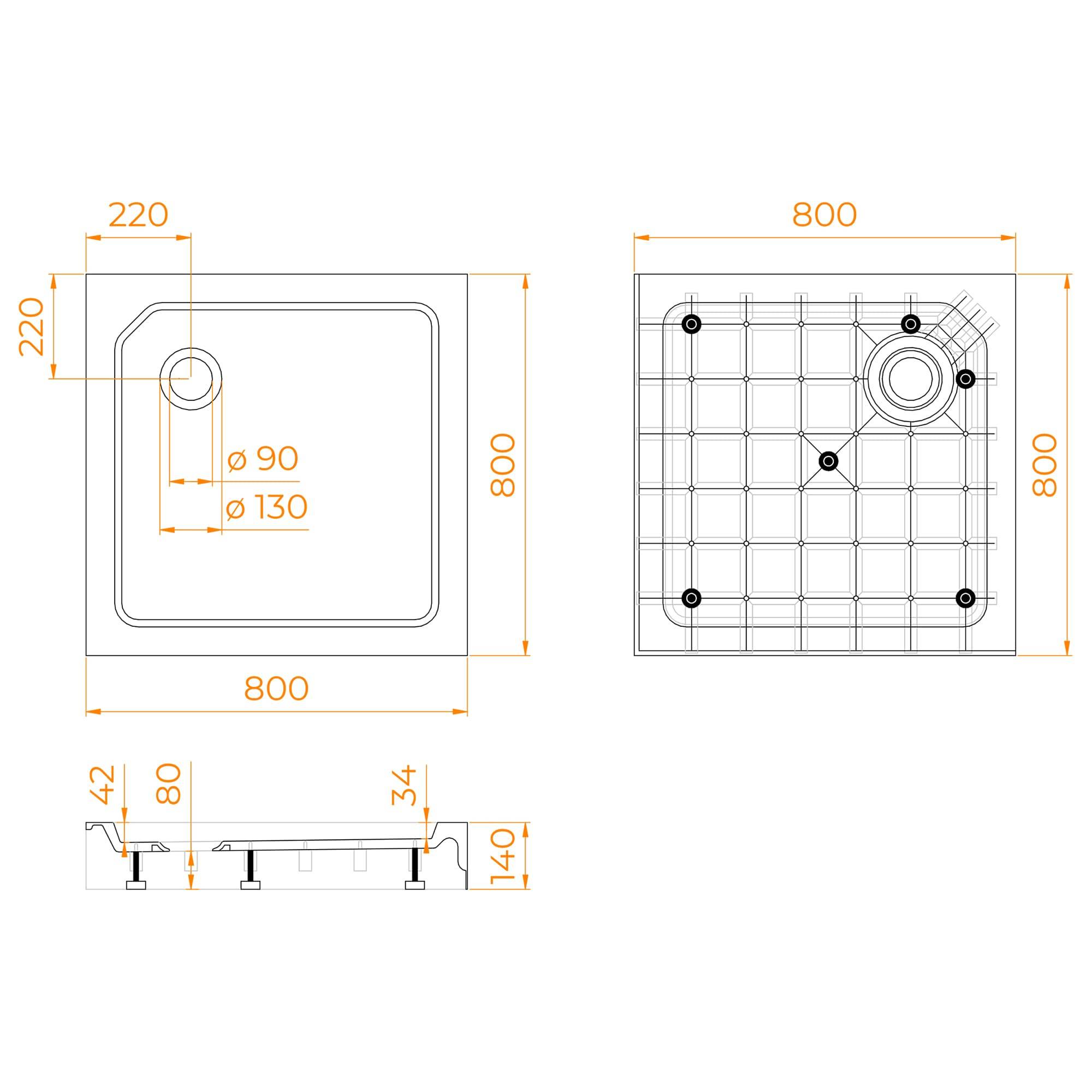 Поддон для душа RGW SMC SMC-C-088 12350188-01 белый, 80x80x14 фото 5