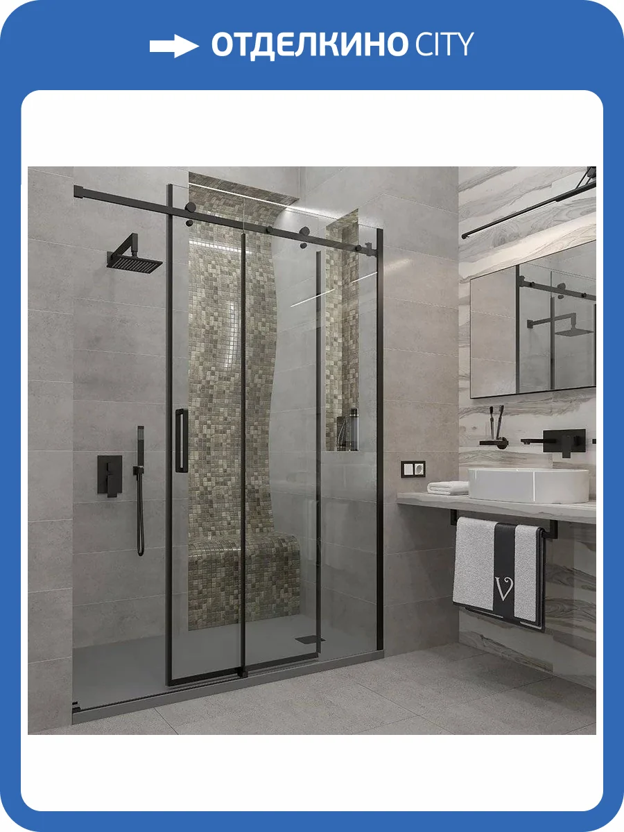 Душевая дверь в нишу Veconi Vianno VN-74B 150 см, профиль черный фото 5