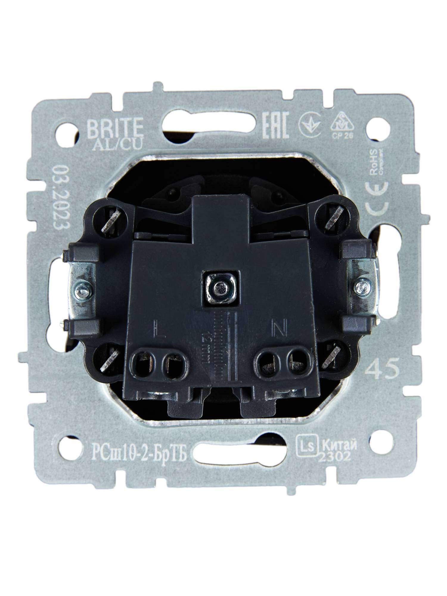 Розетка 1-местная с защитными шторками IEK Brite BR-R13-10-K45 темная бронза фото 6