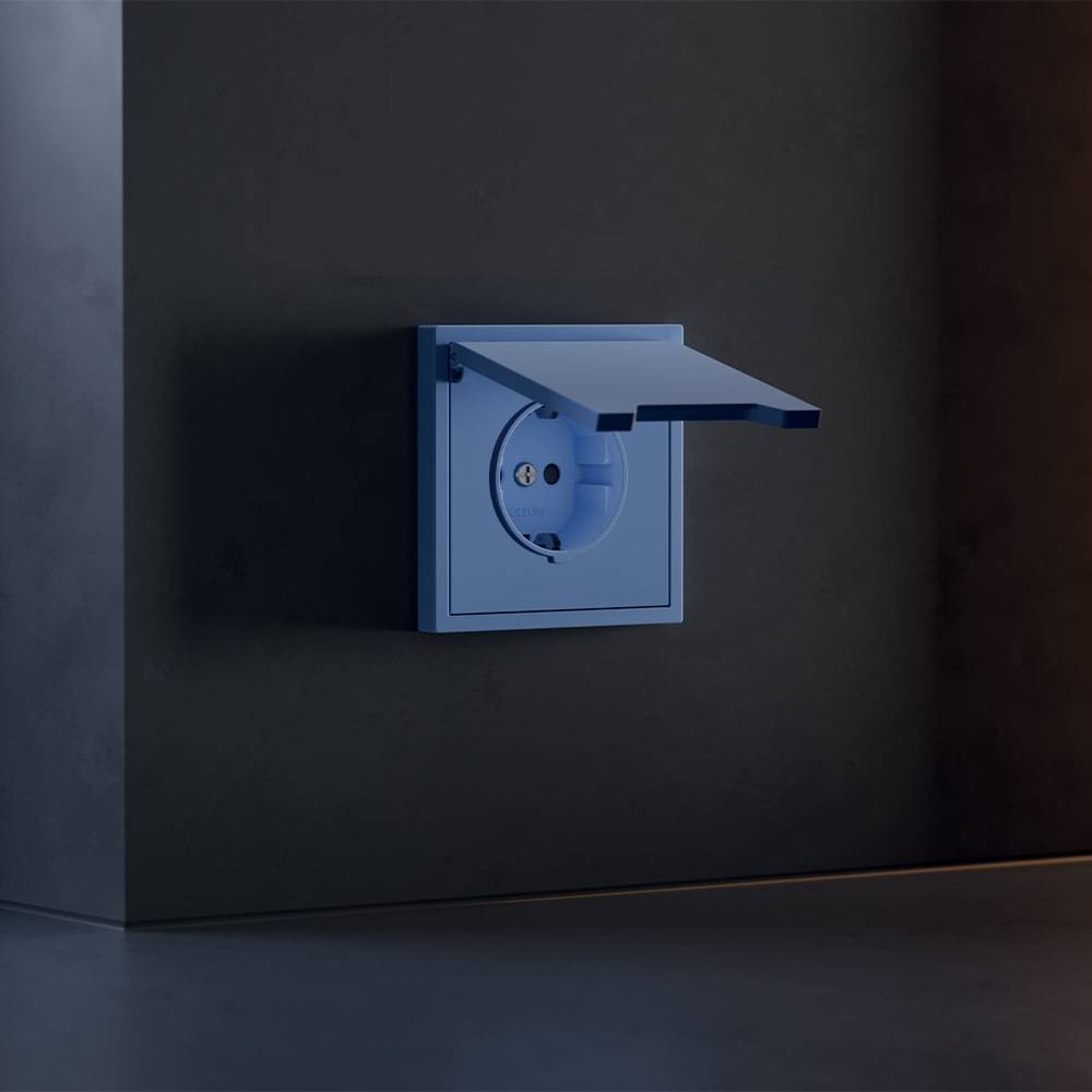 Лицевая панель для розетки с заземлением, шторками и крышкой Voltum S70 VLS000815 деним фото 2