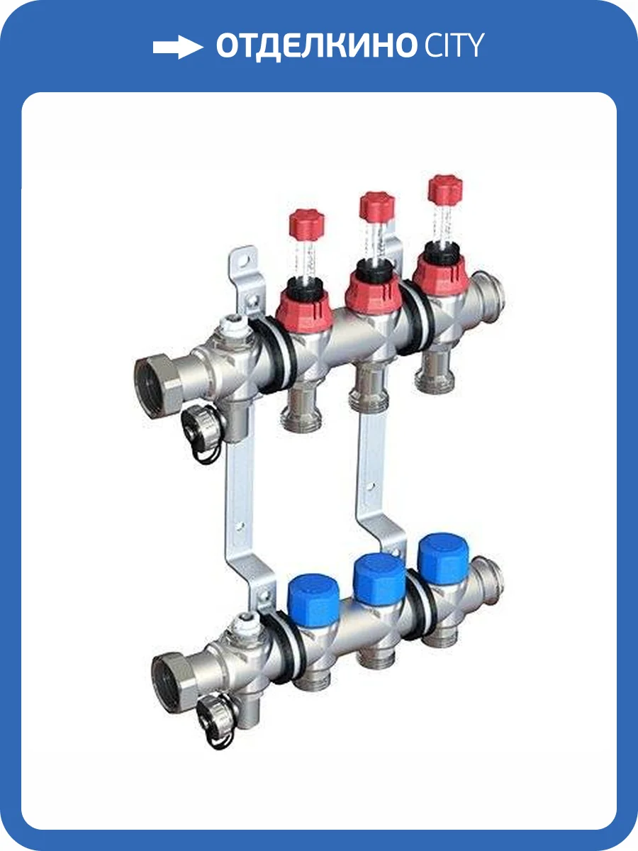 Коллекторная группа Elsen 1 дюйм, 4 контура, размер отвода-3/4, с вентилями и расходомерами, нерж. фото 2