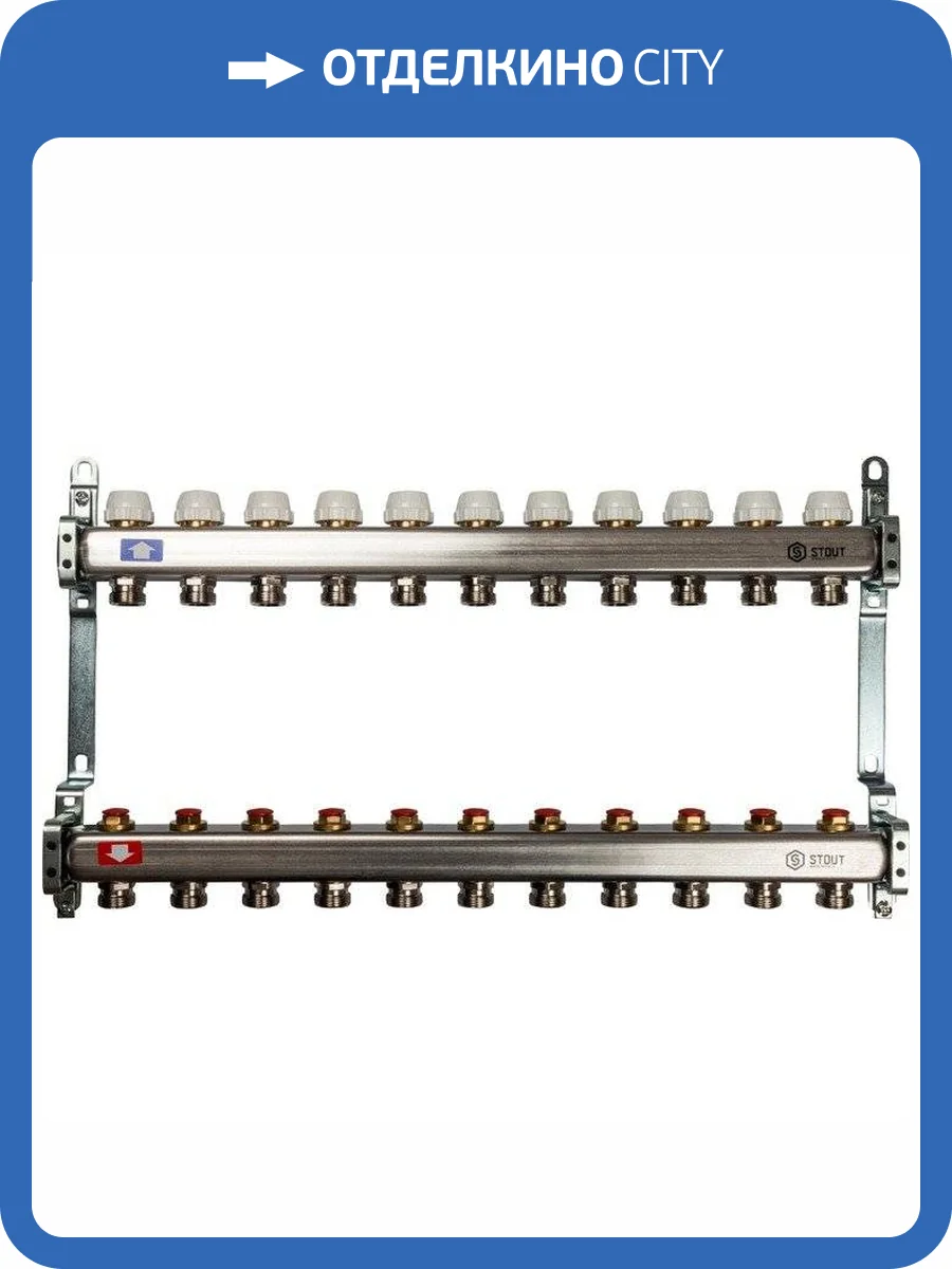 Коллектор Stout из нержавеющей стал с запорными клапанами 1/3/4x11, SMS 0922 000011 фото 7