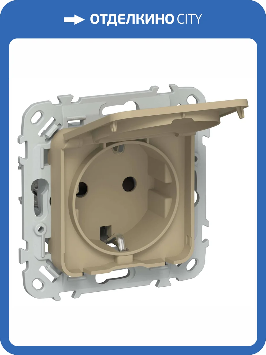Розетка 1-местная с заземлением, шторками и крышкой IEK Flite FI-R16-16-44-K59 хаки фото 2