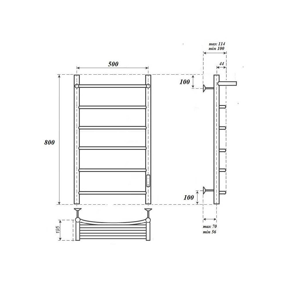 Полотенцесушитель электрический Apextermo Корона CR01185BM с полкой, черный матовый, 80x50 фото 5