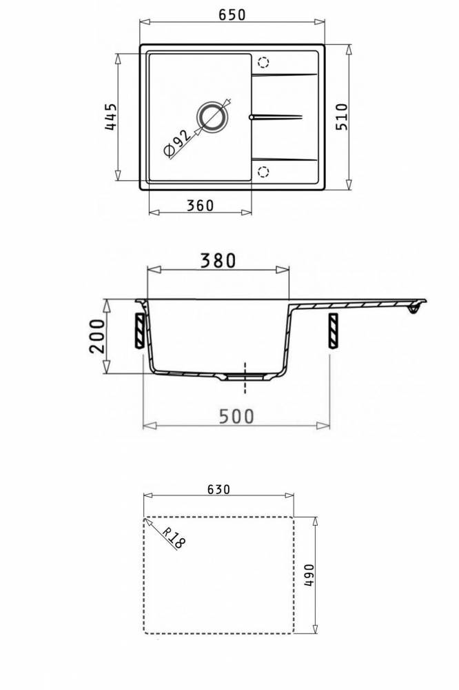 Мойка кухонная Abber Quarz AQ2903B черная, 51x65 фото 13