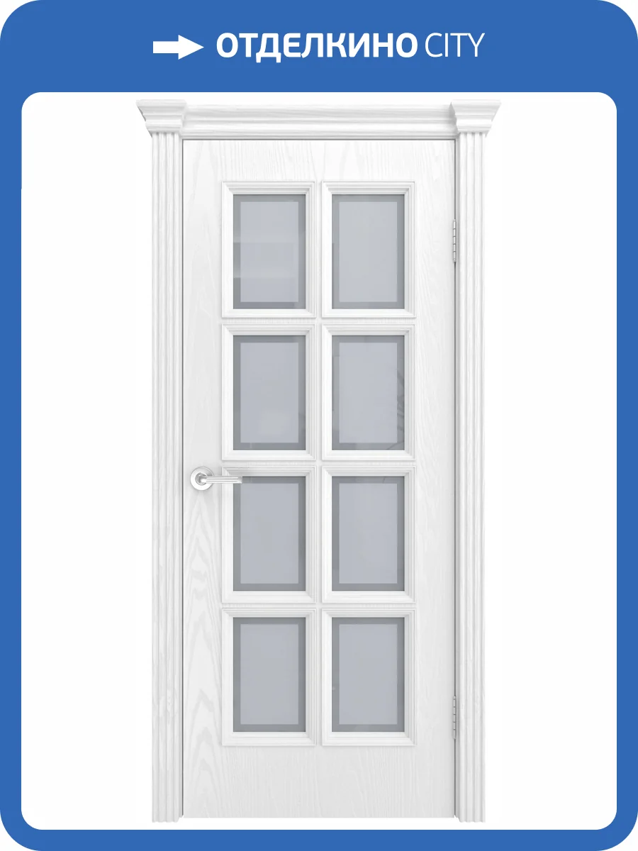 Межкомнатная дверь Текона Фрейм 09 полотно Ясень белоснежный, стекло белый сатинат, с фацетом 700x2000 фото 2