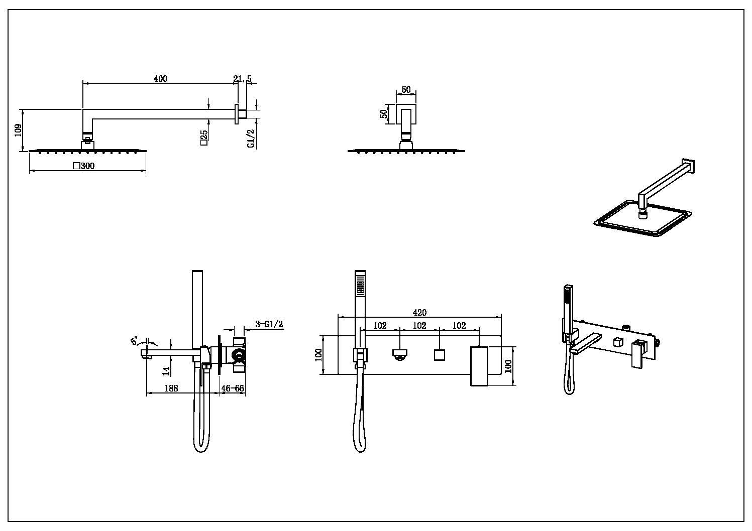 Душевой комплект Boheme Qubic 474-BRB Brushed Bronze фото 2