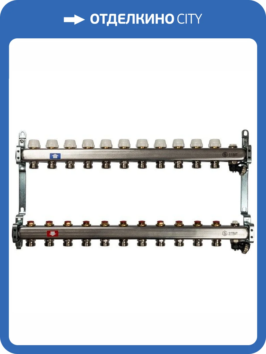 Коллектор Stout из нержавеющей стали без расходомеров, с клапаном вып. воздуха и сливом 1/3/4x11, SMS-0932-000011 фото 7