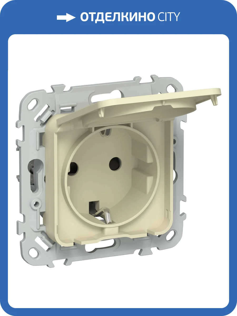 Розетка 1-местная с заземлением, шторками и крышкой IEK Flite FI-R16-16-1-44-K87 навахо фото 2