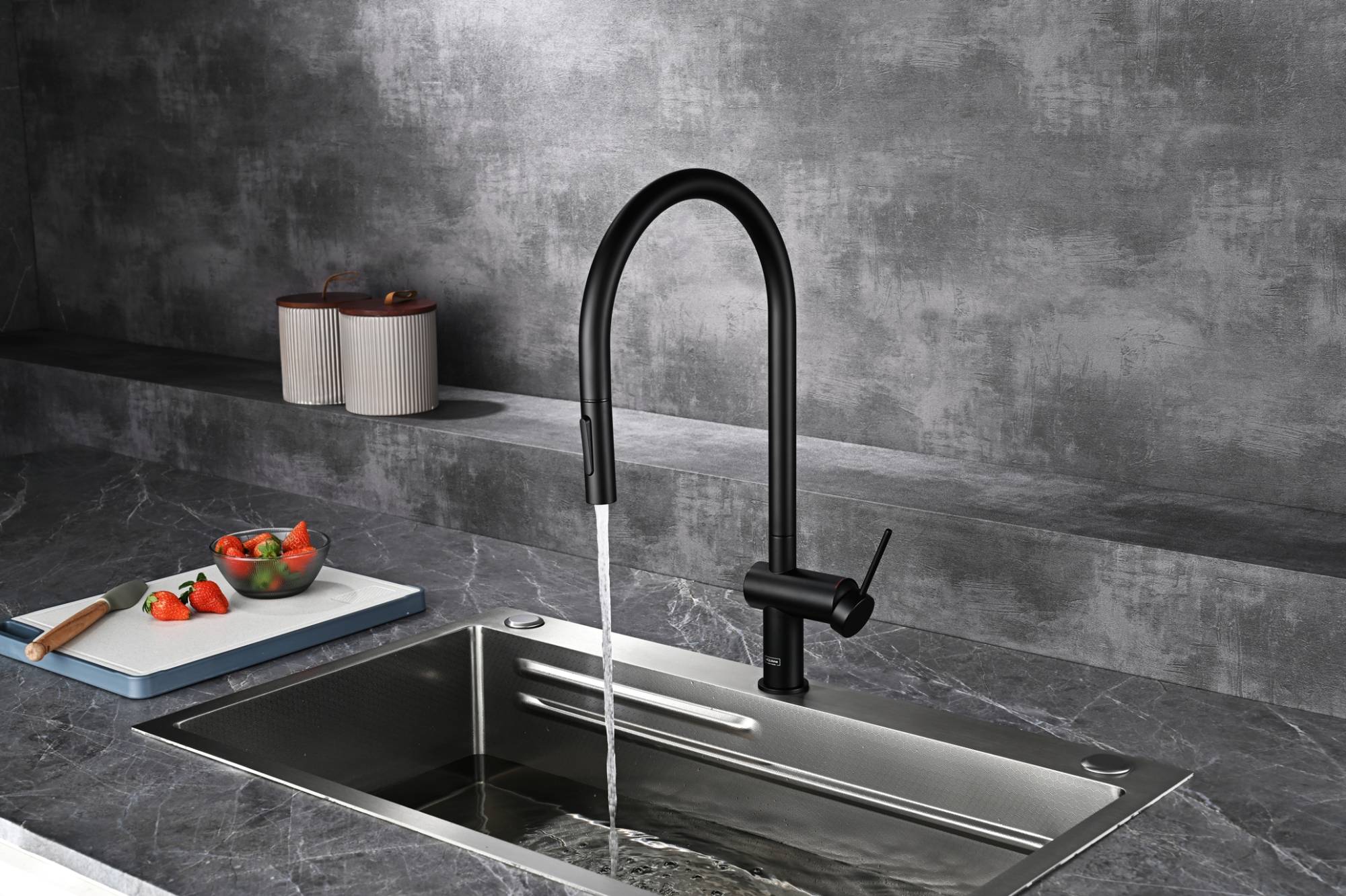 Смеситель для кухни AQUAme Cucina AQM9901MB с выдвижным изливом, черный матовый фото 12