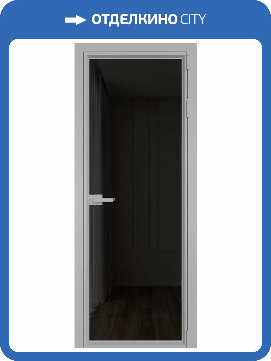 Межкомнатная дверь Profil Doors 1 AV цвет профиля Серебро, стекло безопасное 6 мм черное тонированное 800x2000 фото 2