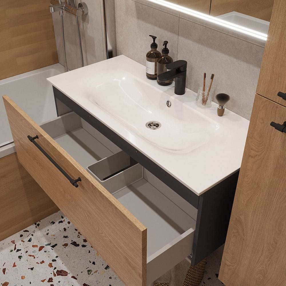 Тумба с раковиной Terminus Venta VEN101001300001O шпон, дуб, 100x38 фото 2