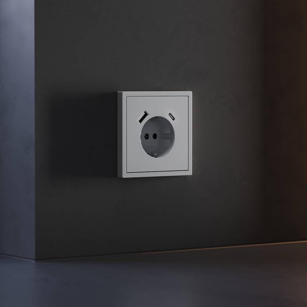 Лицевая панель для розетки с заземлением, шторками и USB Type A+C Voltum S70 VLS001016 серый фото 4