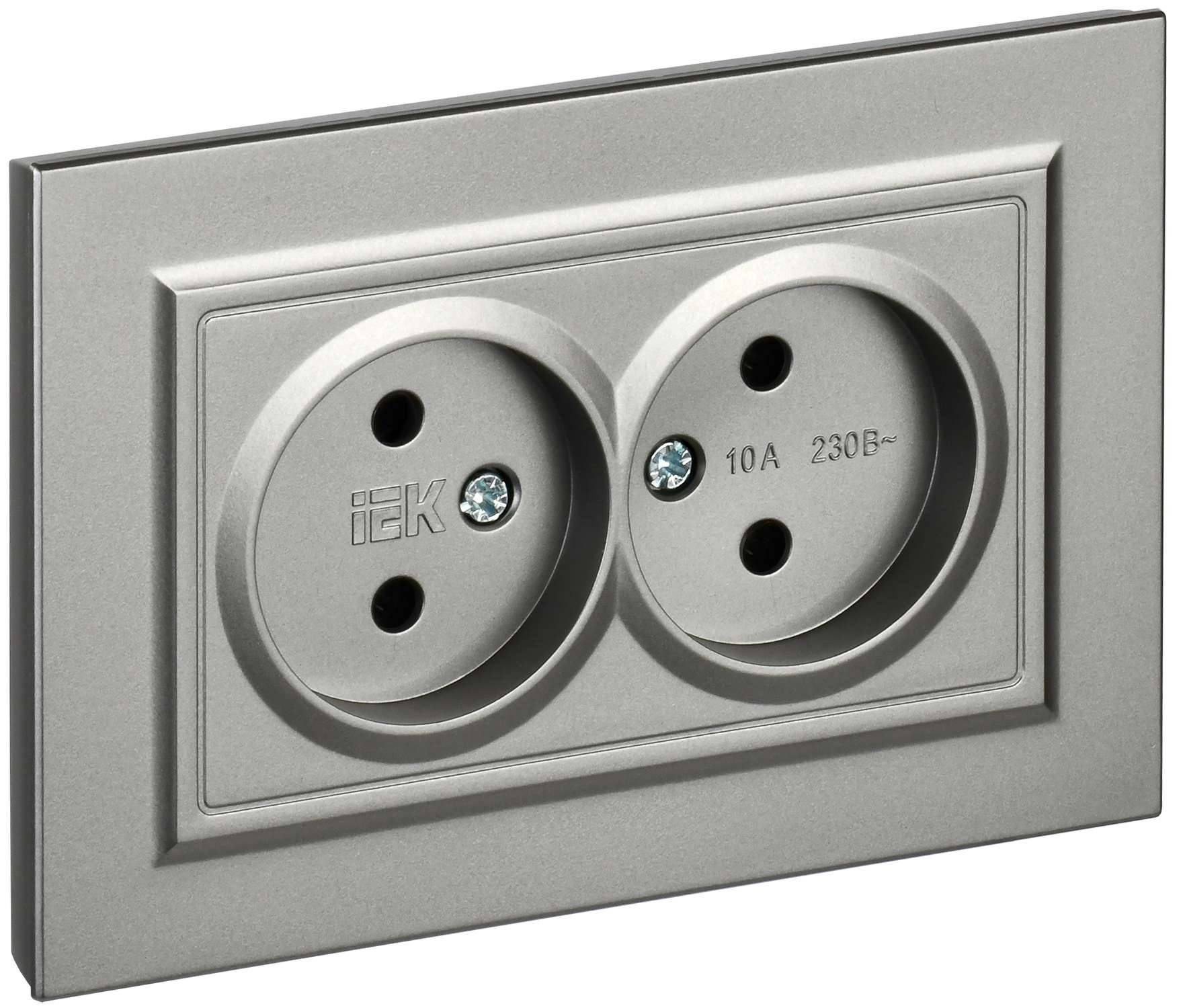 Розетка 2-местная IEK Brite BR-R20-10-K46-F сталь