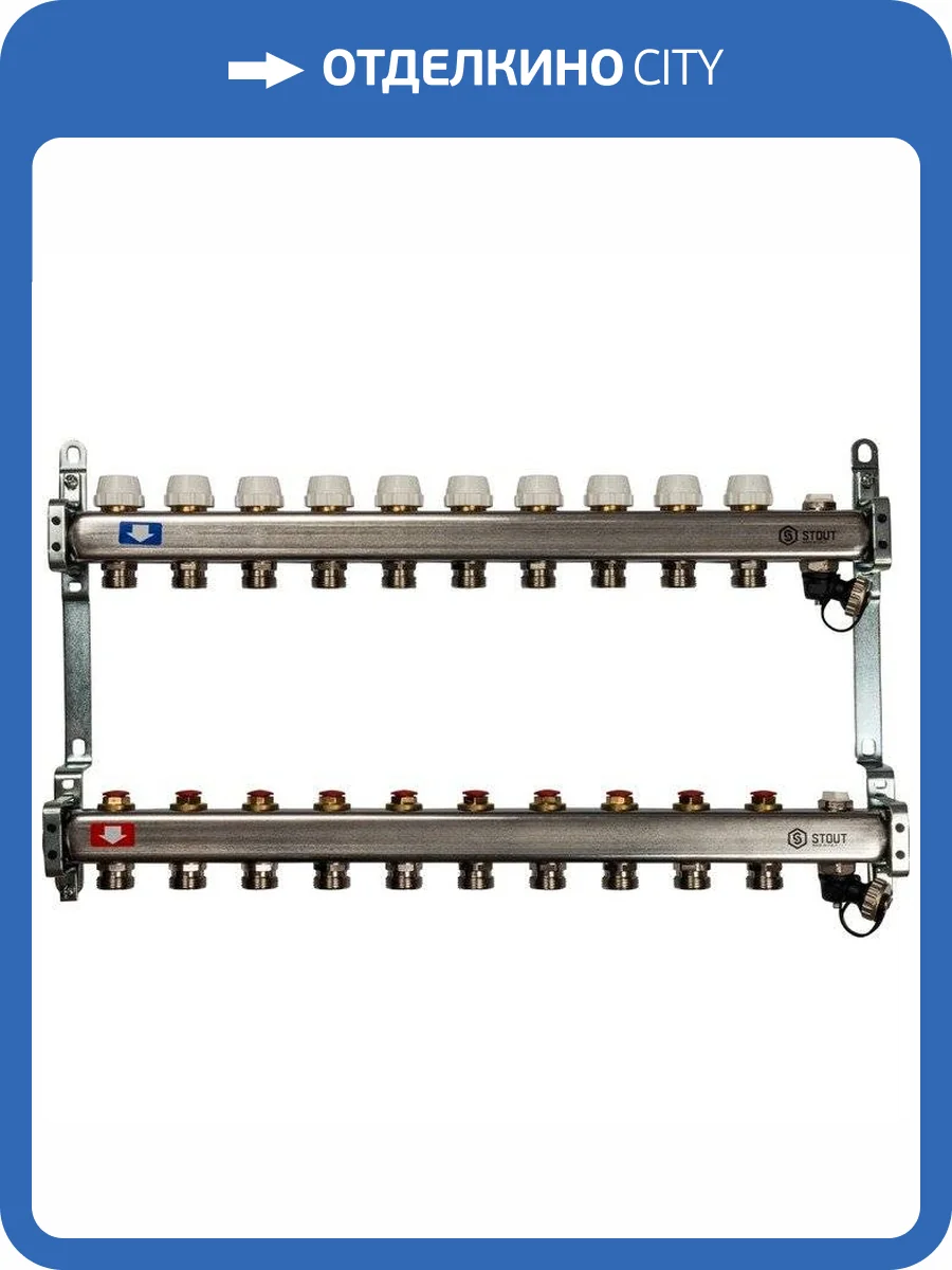 Коллектор Stout из нержавеющей стали без расходомеров, с клапаном вып. воздуха и сливом 1/3/4x10, SMS-0932-000010 фото 7