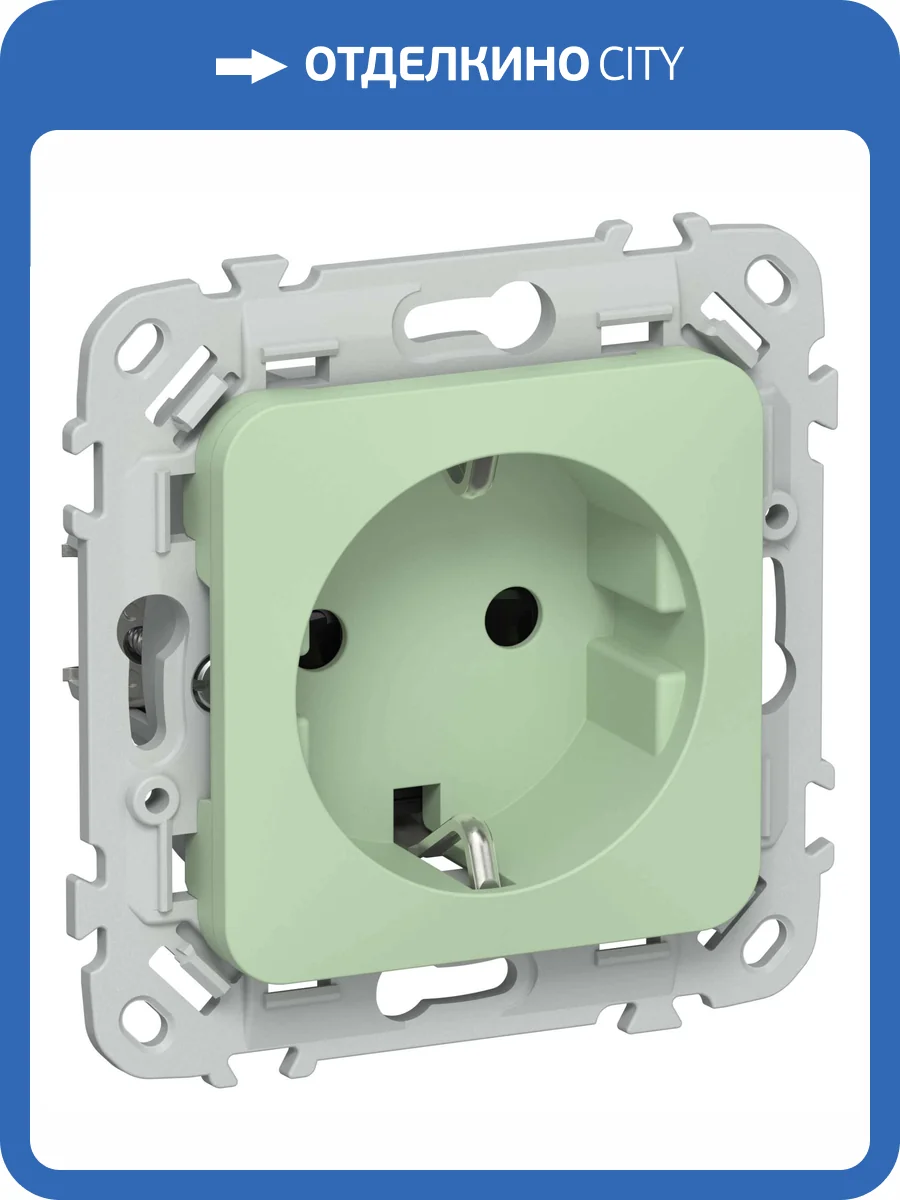 Розетка 1-местная с заземлением и шторками IEK Flite FI-R14-16-1-K93 фисташковый фото 2