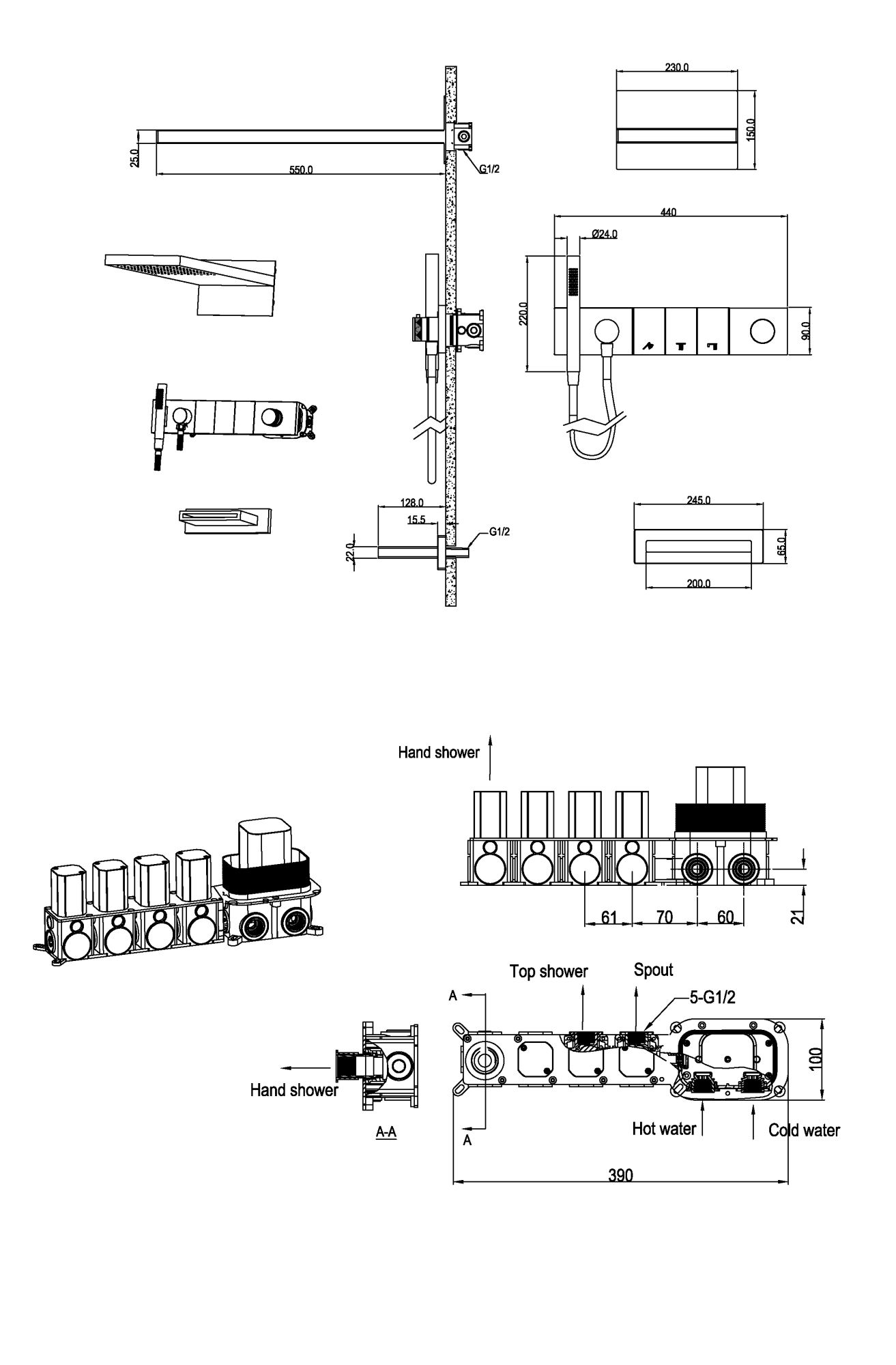Душевой комплект Boheme Zodiac 132-2-CB с изливом, трехпозиционная, Copper Brushed фото 2
