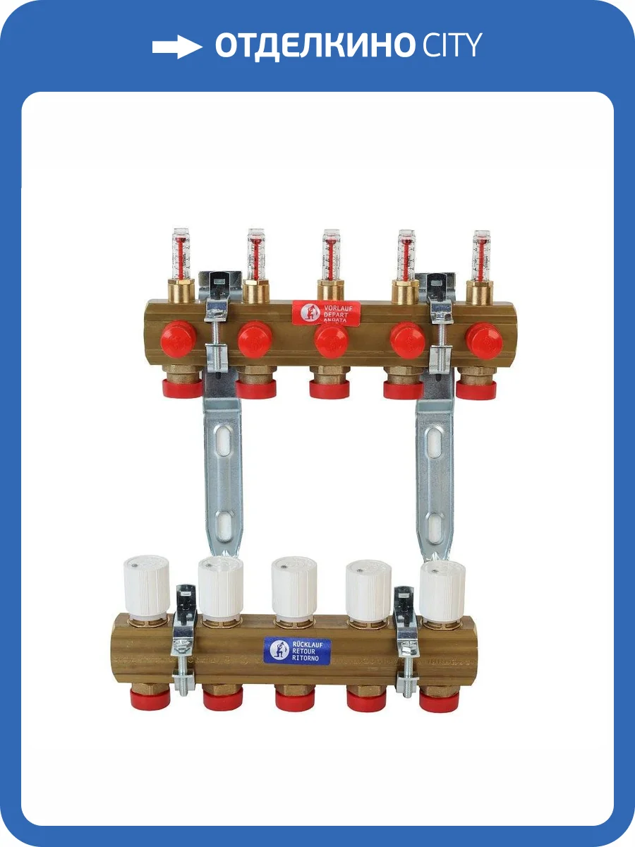Коллекторная группа Giacomini для систем отопления, с расходомерами, R553FZ, латунь, 1x3/4E, 6 отводов, кронш.R588Z фото 2