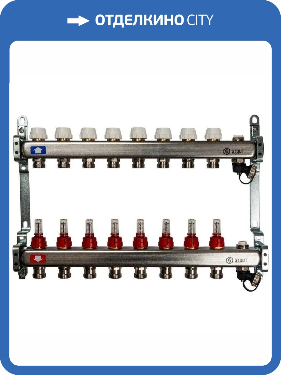 Коллектор Stout из нержавеющей стали с расходомерами, с клапаном вып. воздуха и сливом 1/3/4x8, SMS-0927-000008 фото 7