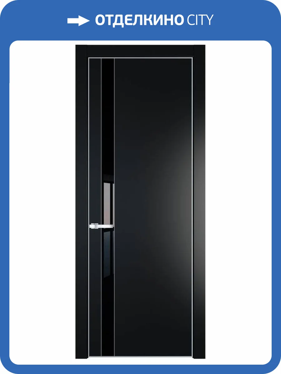 Межкомнатная дверь Profil Doors 18 PE полотно Блэк, кромка алюминиевая с четырех сторон матовая, стеклянная вставка черный лак 700x2000 фото 2
