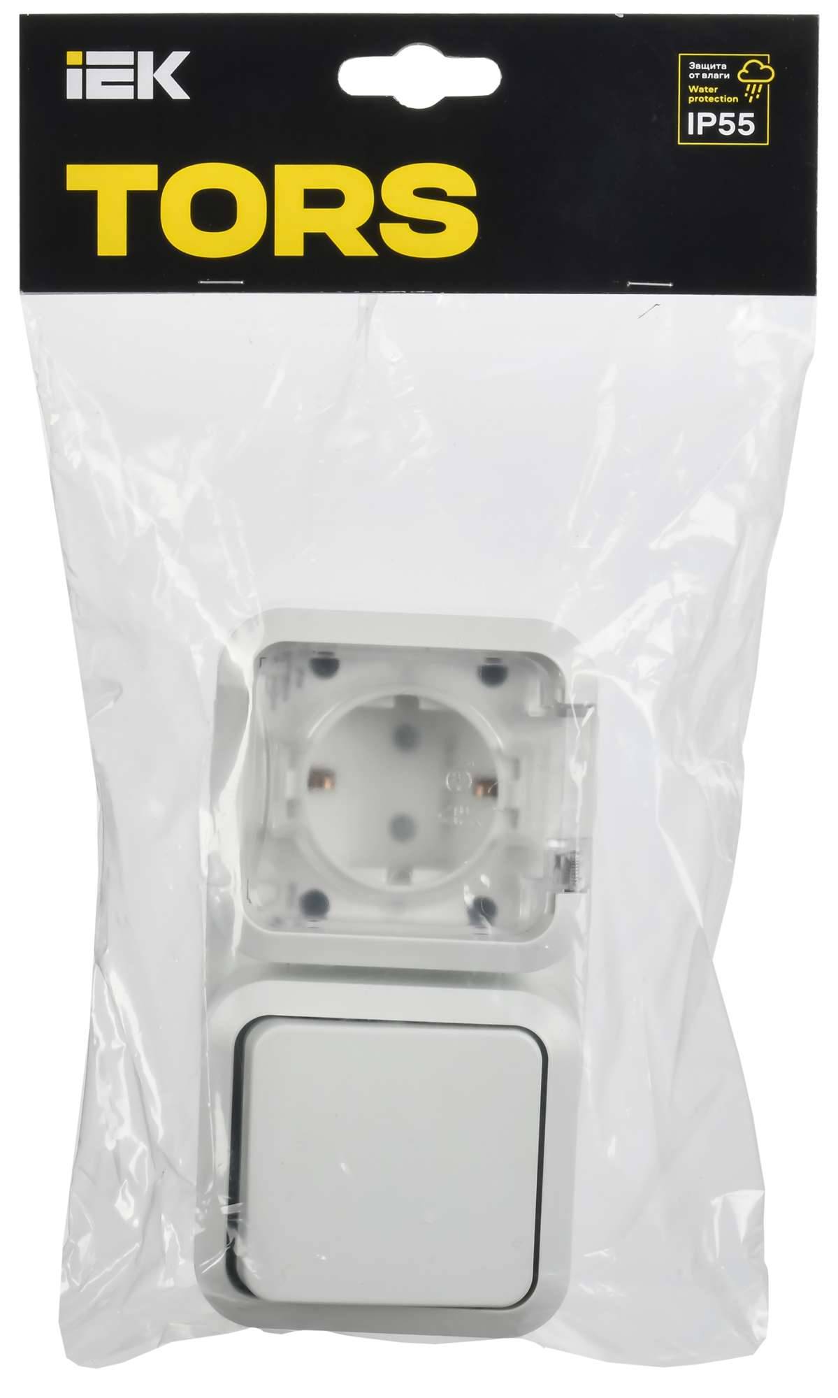 Розетка+Выключатель 1-клавишный IEK Tors TS-G10-6-55-V-K01 белый фото 6