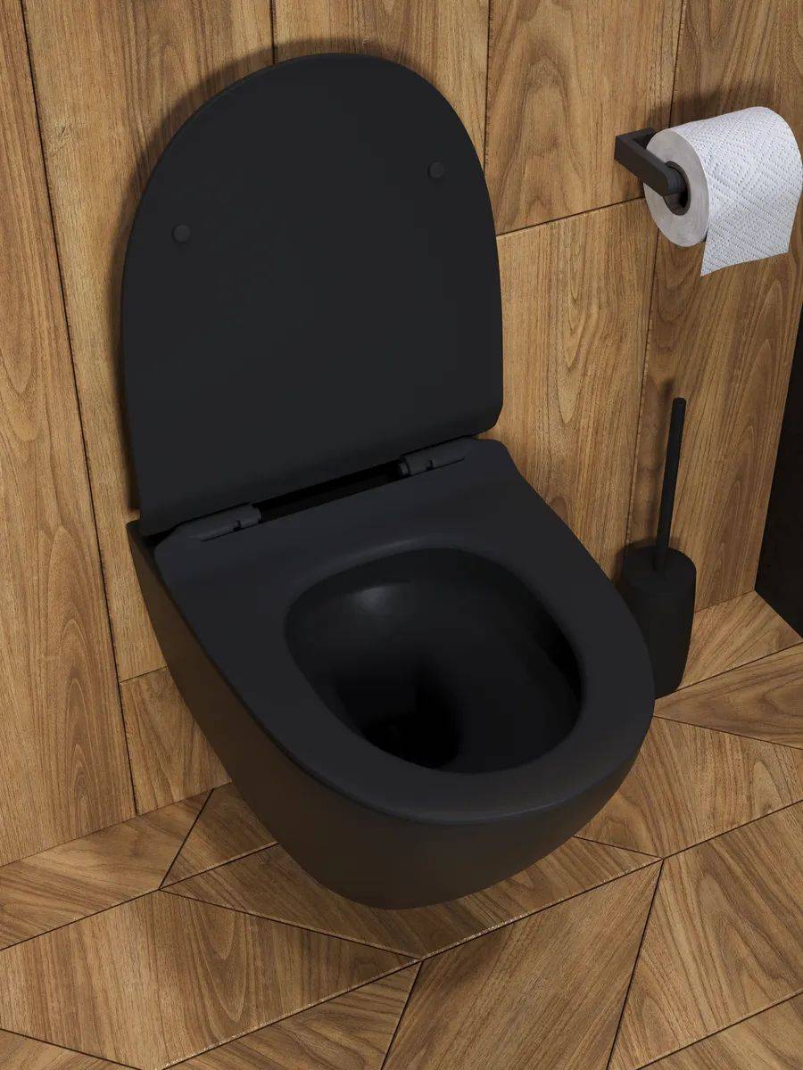Унитаз подвесной Watersense Milana Pro Vortex W00160 безободковый, сиденье микролифт, черный матовый фото 7