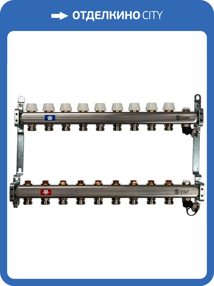 Коллектор Stout из нержавеющей стали без расходомеров, с клапаном вып. воздуха и сливом 1/3/4x9, SMS-0932-000009 фото 7