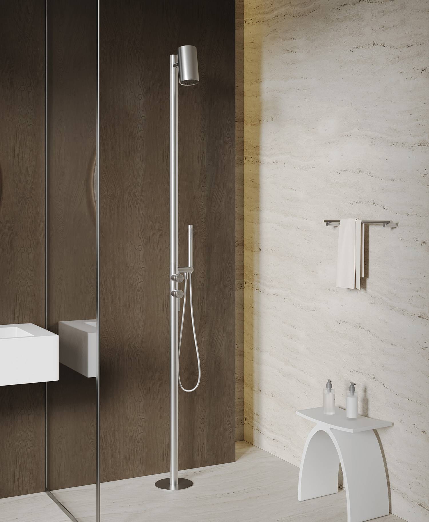 Душевая стойка Abber Wasser Kreis 316 AF8180BST напольная, брашированная сталь фото 2