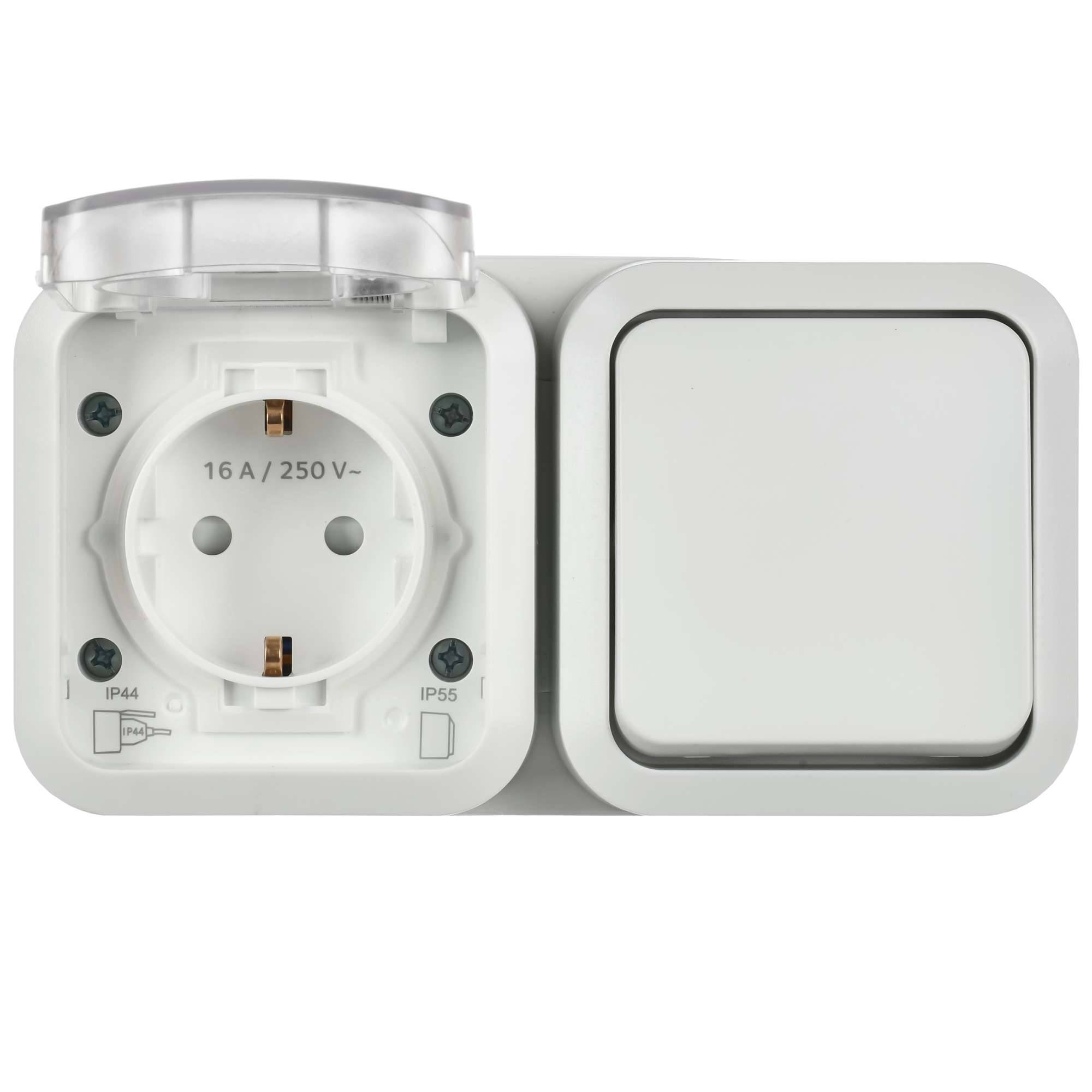 Розетка+Выключатель 1-клавишный IEK Tors TS-G10-6-55-V-K01 белый фото 4