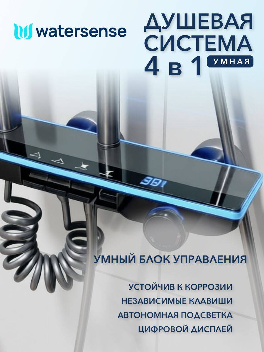 Душевая система Watersense Rita Powerful W01818 графит фото 7