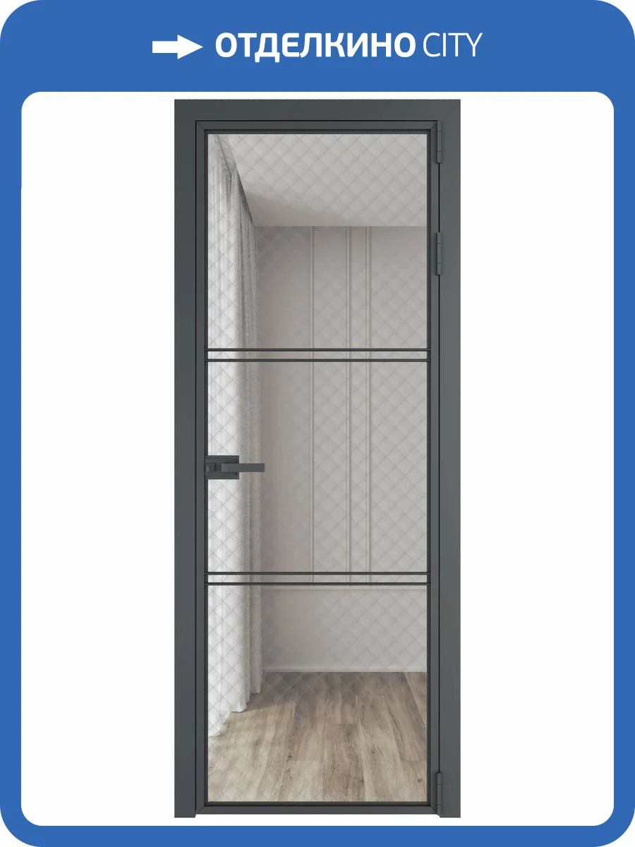 Межкомнатная дверь Profil Doors 3 AX цвет профиля Серая ночь, стекло безопасное 6 мм ромб серебро 600x2000 фото 2