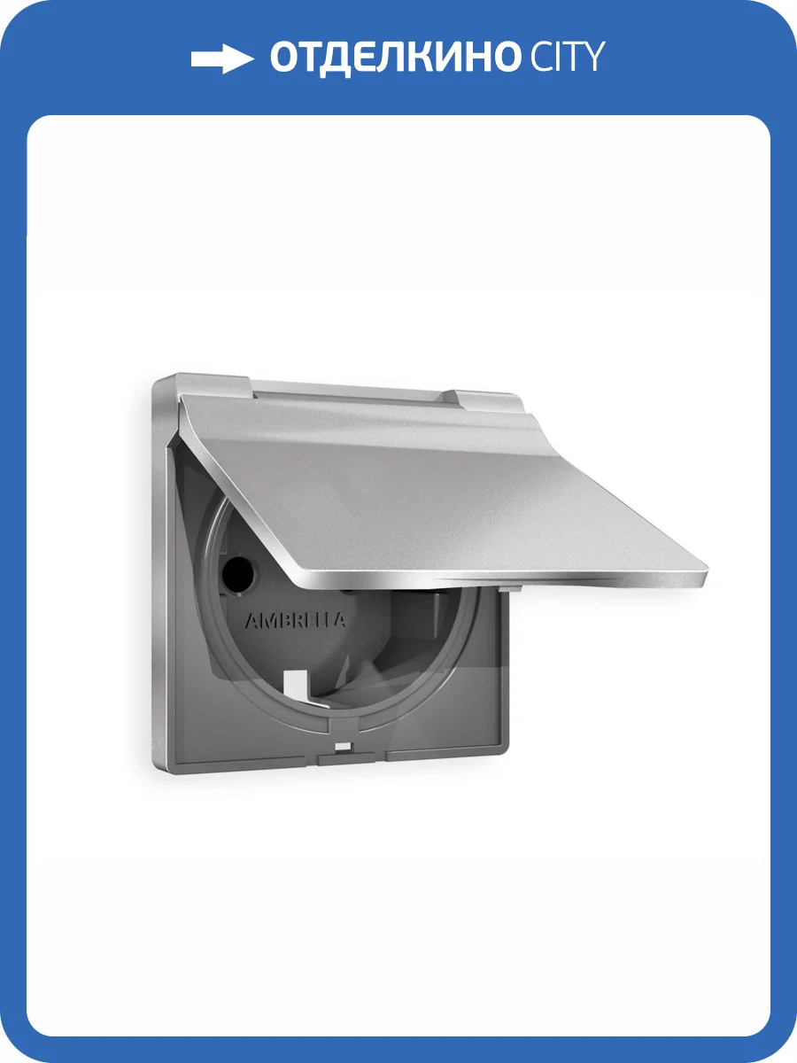 Лицевая панель для электрической розетки с заземлением со шторками и крышкой Ambrella Volt Alfa AP5080 сталь матовый фото 4