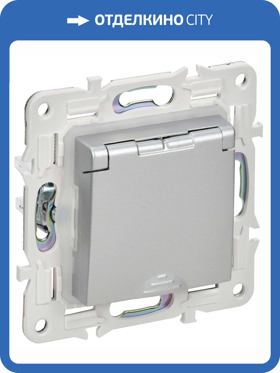 Розетка 1-местная с заземлением, шторками и крышкой IEK Skandy SK-R16-16-44-K23 серебряный фото 7